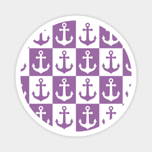 Checkered Ship Anchor Pattern - Purple and White Magnet